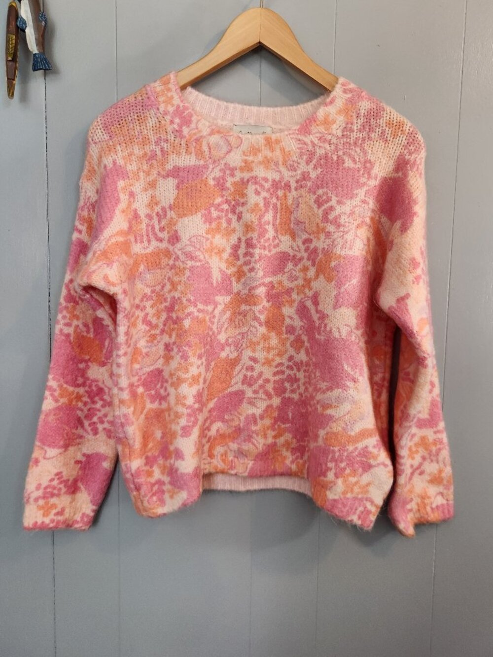 FRNCH La Petite Maille pink orange floral print mohair sweater